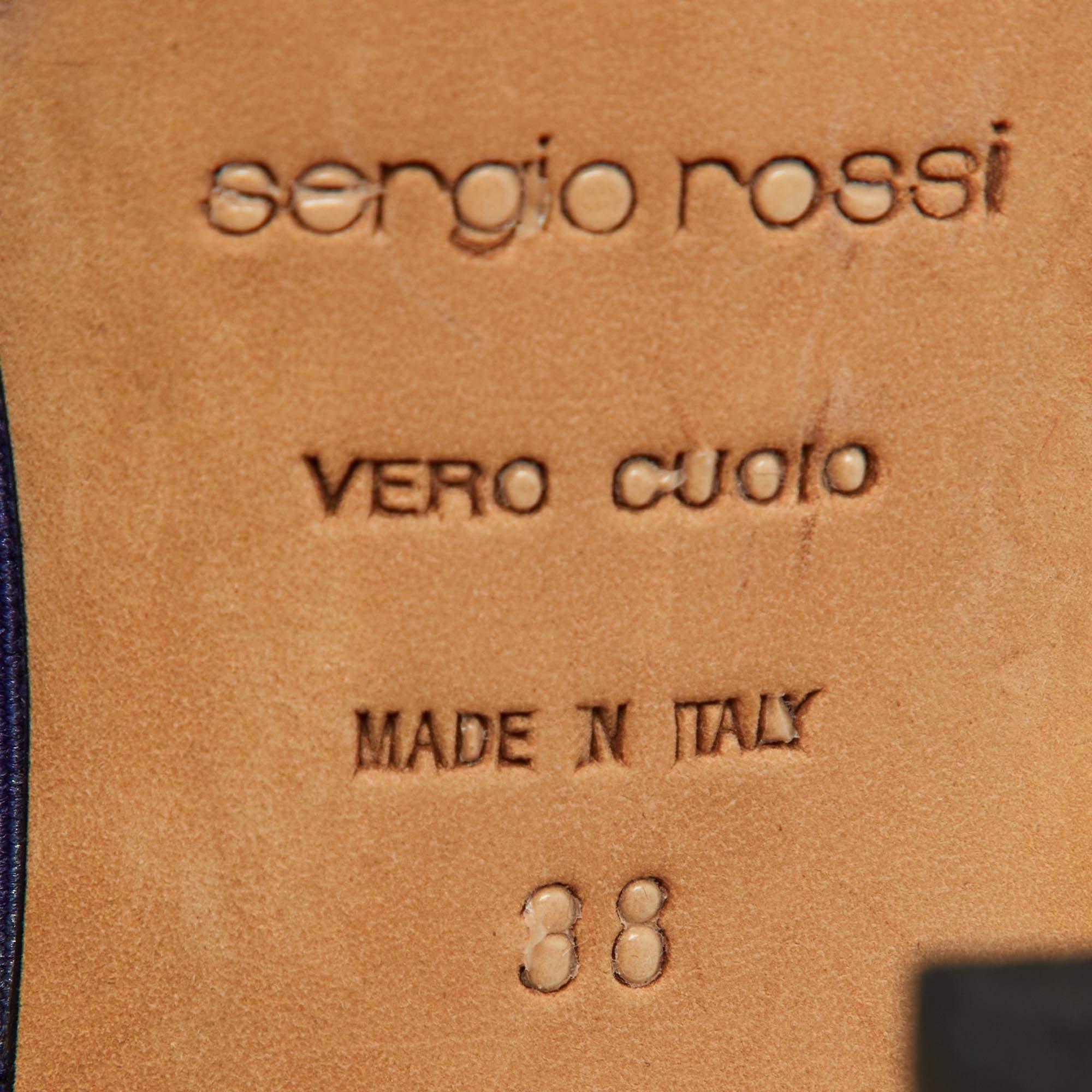 Sergio Rossi Lila Elastic und Leder Riemchensandalen mit Slingback Größe 38 im Angebot 3
