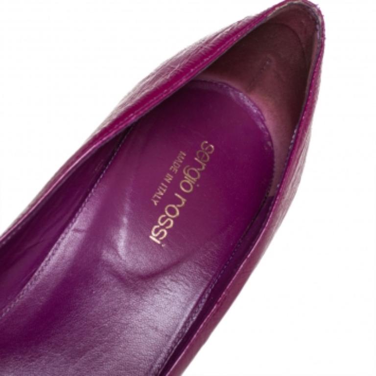 Women's Sergio Rossi Purple Leather Peep Toe Pumps Size 38.5 For Sale
