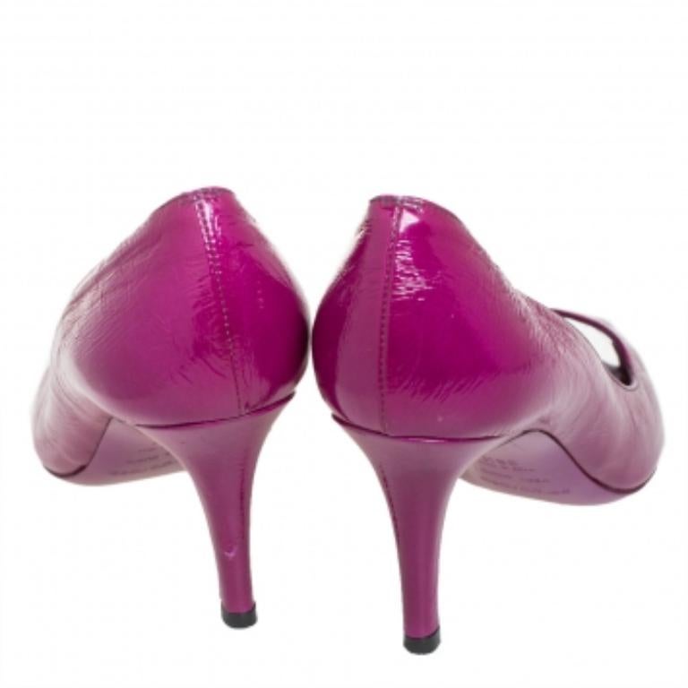 Sergio Rossi Purple Leather Peep Toe Pumps Size 38.5 For Sale 2