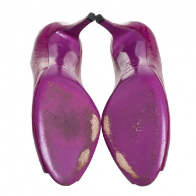 Sergio Rossi Purple Leather Peep Toe Pumps Size 38.5 For Sale 3
