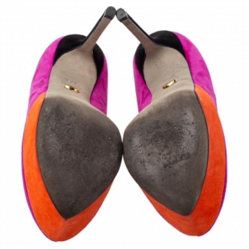 Sergio Rossi Purple/Orange Suede Peep Toe Pumps Size 37.5 For Sale 2