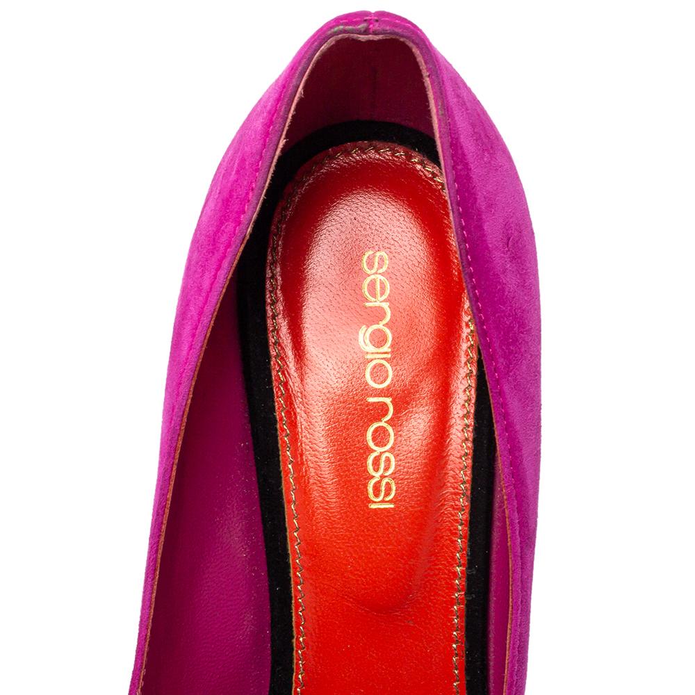 Sergio Rossi Purple/Orange Suede Peep Toe Pumps Size 37.5 In Good Condition For Sale In Dubai, Al Qouz 2