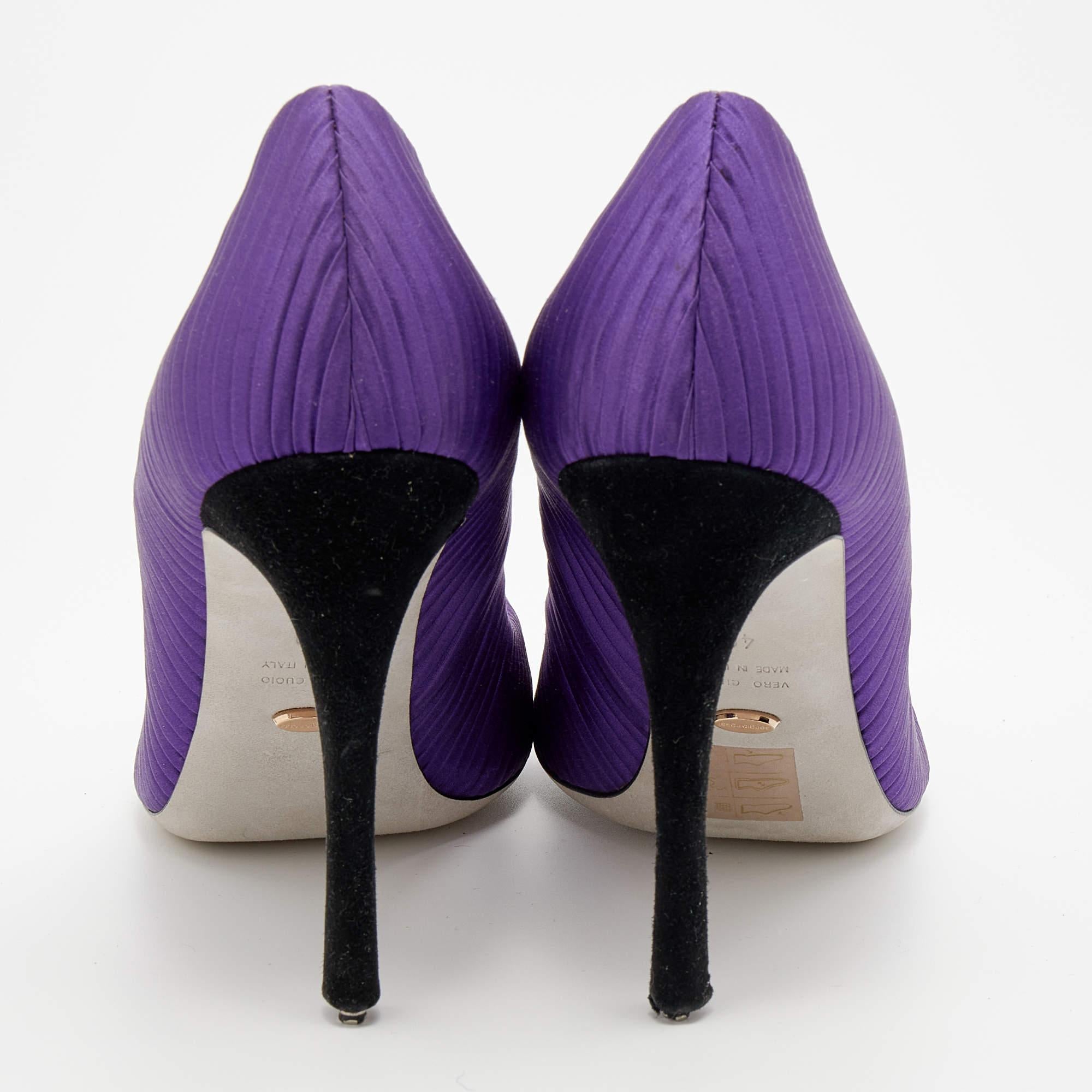 Sergio Rossi Purple Pleated Satin Peep Toe Pumps Size 40 1