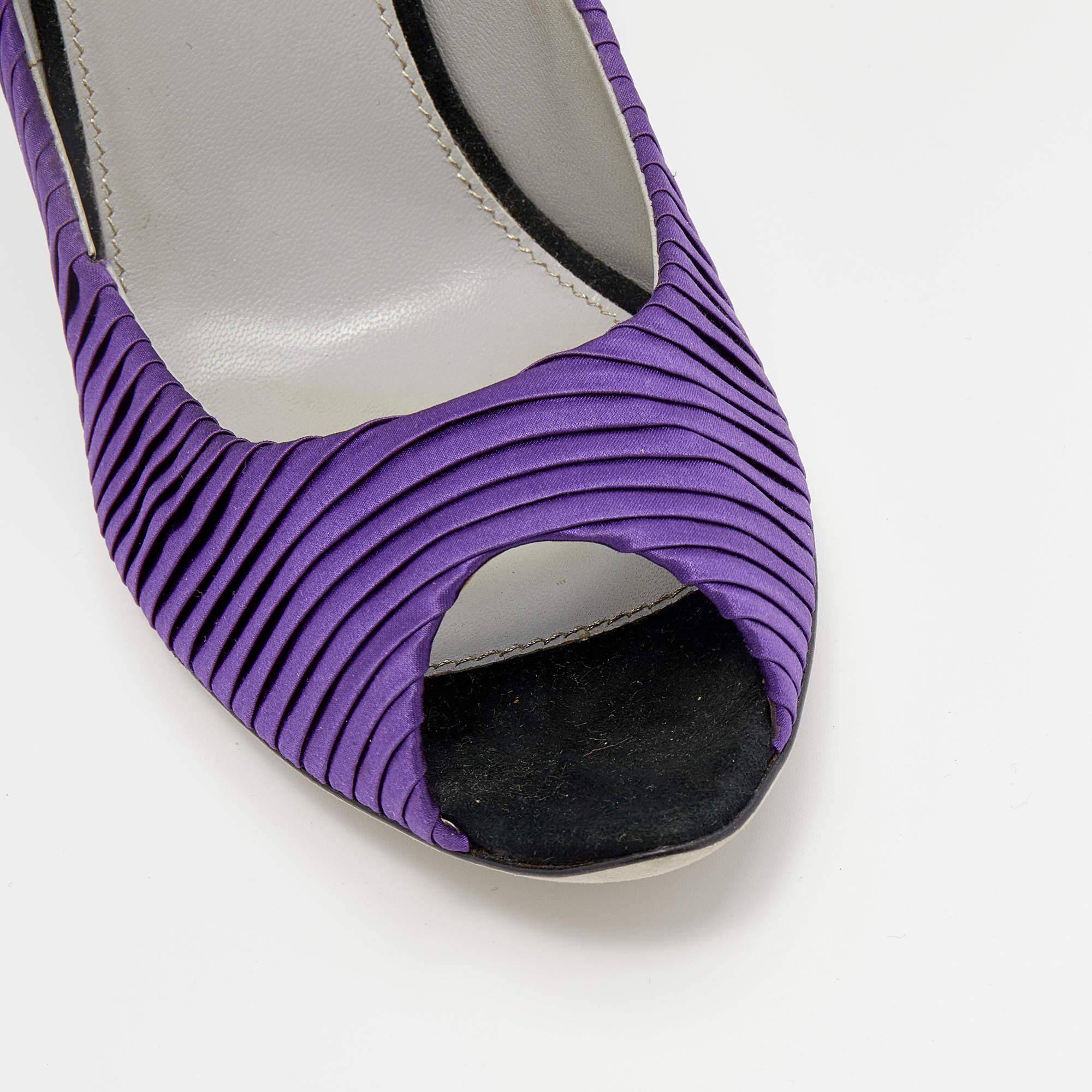 Sergio Rossi Purple Pleated Satin Peep Toe Pumps Size 40 3