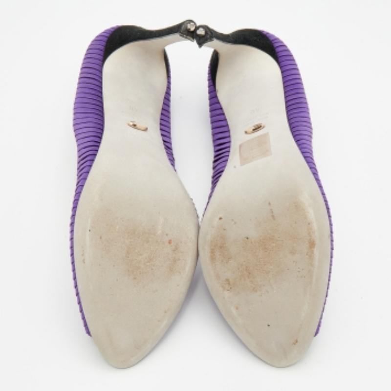 Sergio Rossi Pumps Peep Toe in raso plissettato viola taglia 40 in vendita 3