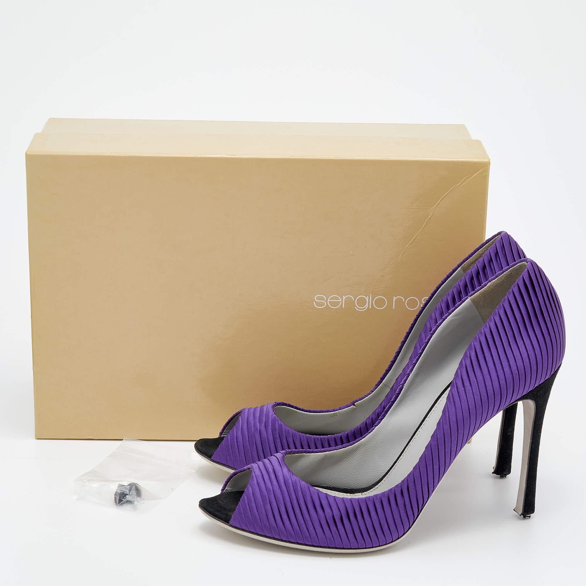 Sergio Rossi Purple Pleated Satin Peep Toe Pumps Size 40 5