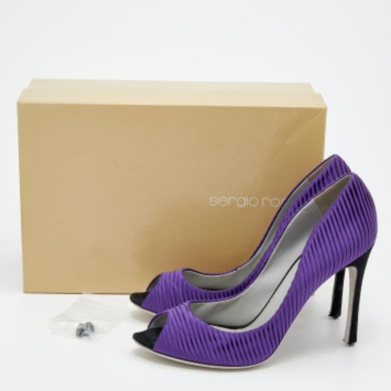 Sergio Rossi Pumps Peep Toe in raso plissettato viola taglia 40 in vendita 4