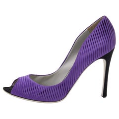 Sergio Rossi Purple Pleated Satin Peep Toe Pumps Size 40
