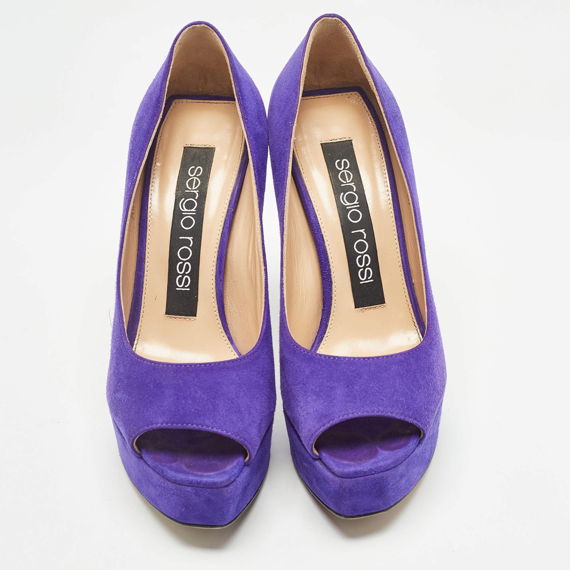 Violet Sergio Rossi escarpins à bout ouvert en daim violet, taille 35,5 en vente