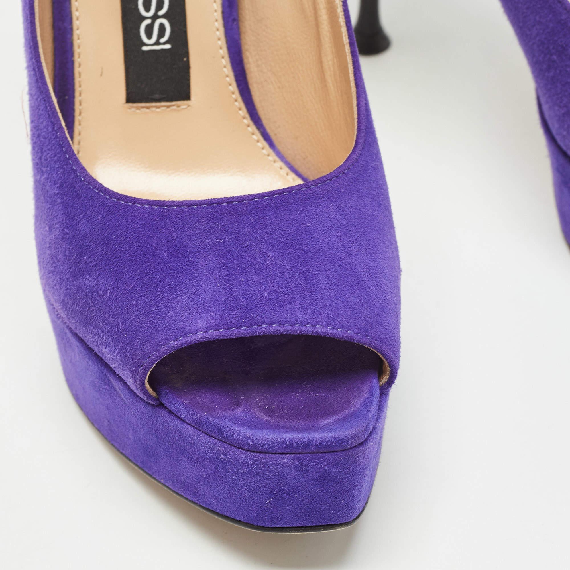 Sergio Rossi escarpins à bout ouvert en daim violet, taille 35,5 en vente 2