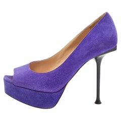 Sergio Rossi Lila Wildleder Plateau Pumps mit offener Zehe Größe 35.5
