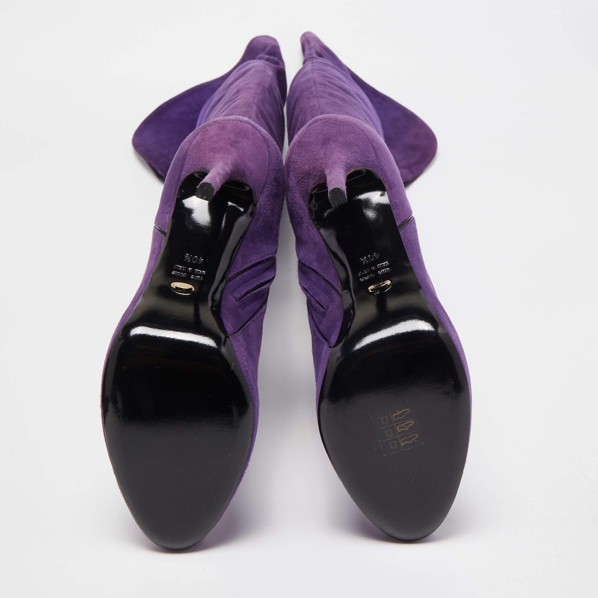 Sergio Rossi Purple Suede Zip Detail Knee Length Boots Size 40.5 For Sale 2