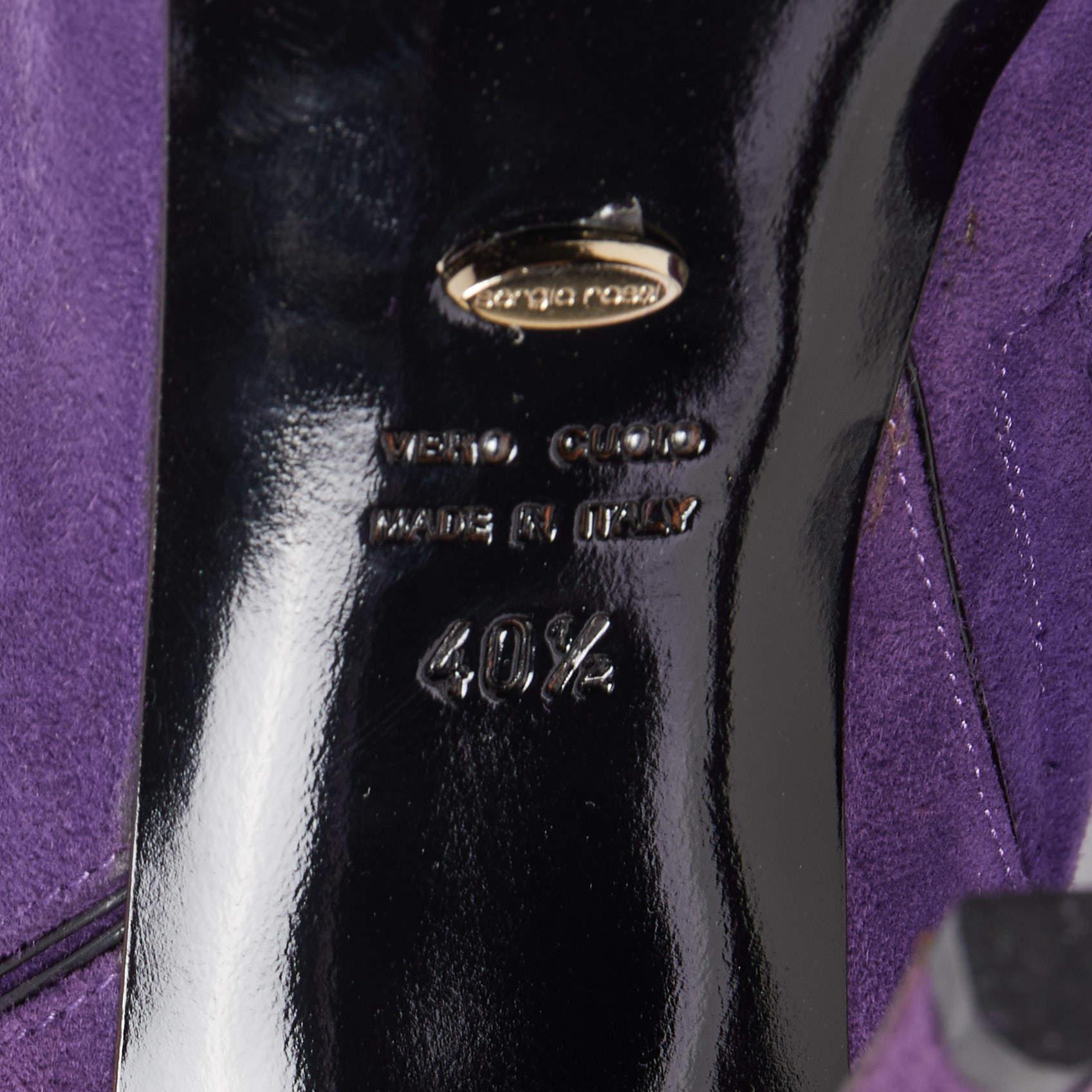 Sergio Rossi Purple Suede Zip Detail Knee Length Boots Size 40.5 For Sale 4