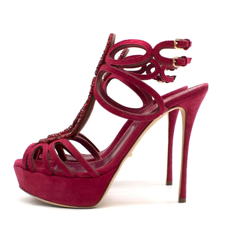 Sergio Rossi Raspberry Rhinestone-embellished Heeled Sandals SIZE 36.5 ...