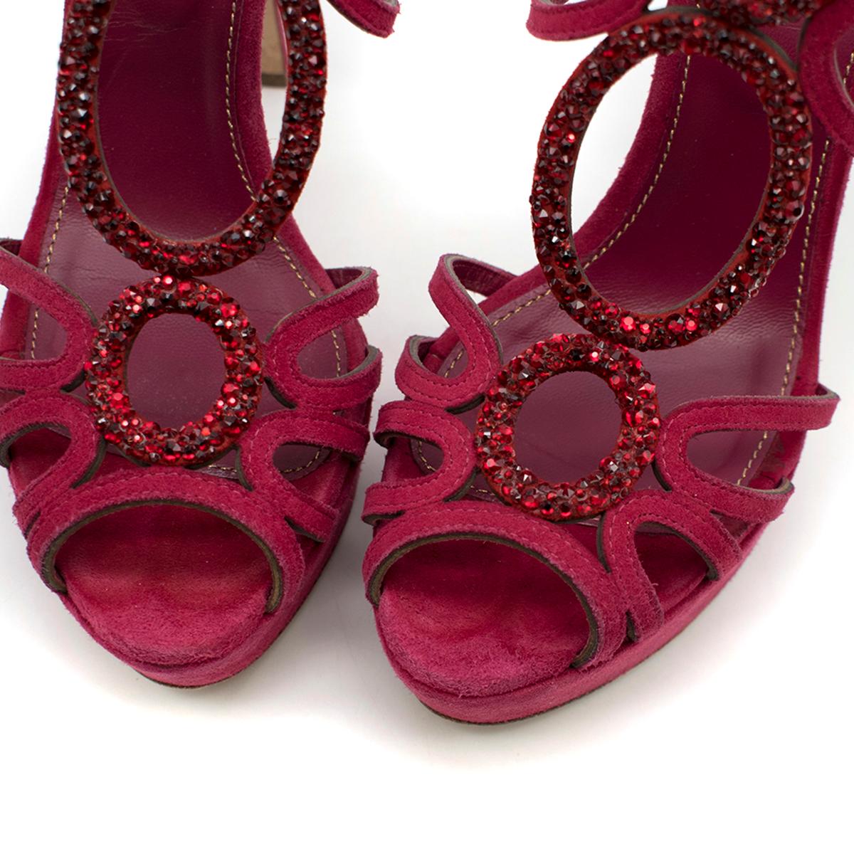 Sergio Rossi Raspberry Rhinestone-embellished Heeled Sandals SIZE 36.5 In Good Condition For Sale In London, GB