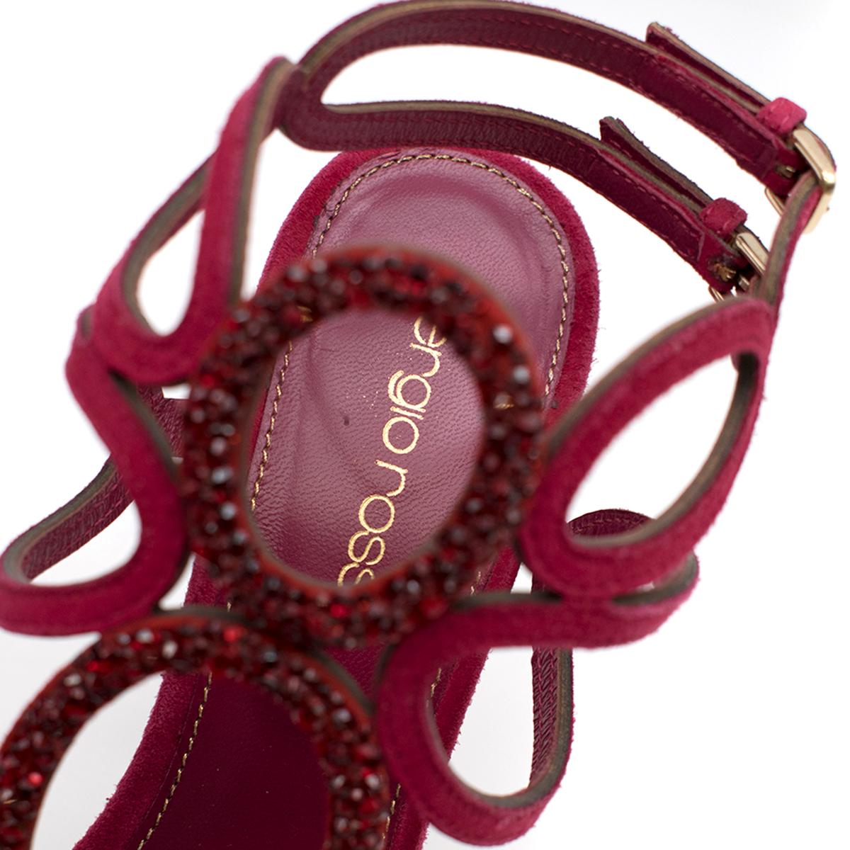 Women's Sergio Rossi Raspberry Rhinestone-embellished Heeled Sandals SIZE 36.5 For Sale
