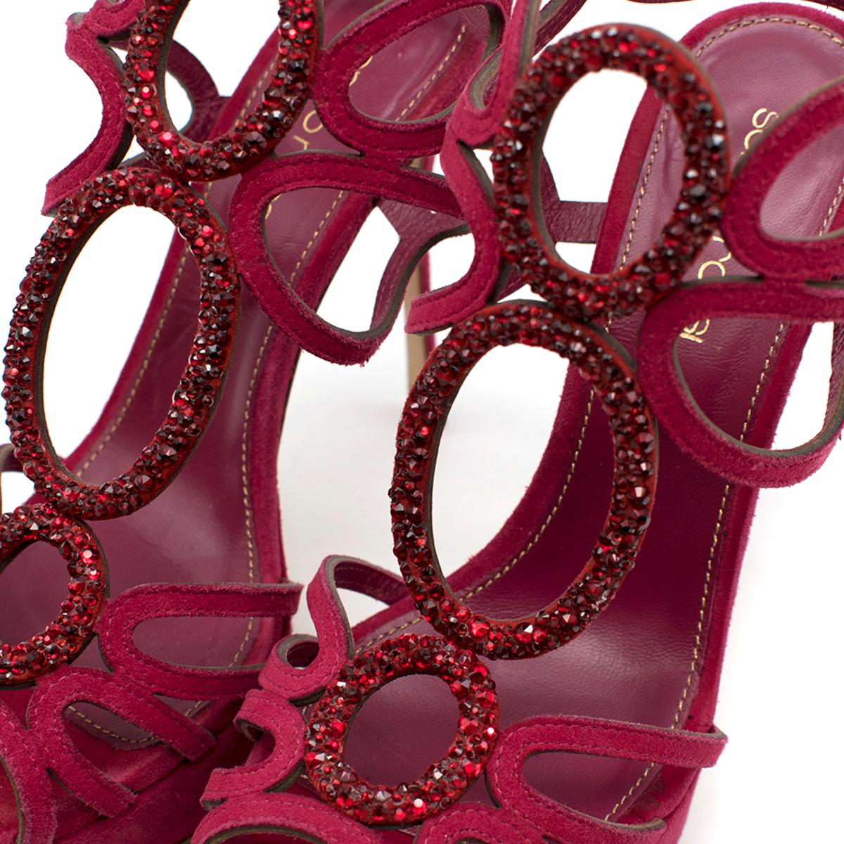 Sergio Rossi Raspberry Rhinestone-embellished Heeled Sandals SIZE 36.5 For Sale 1