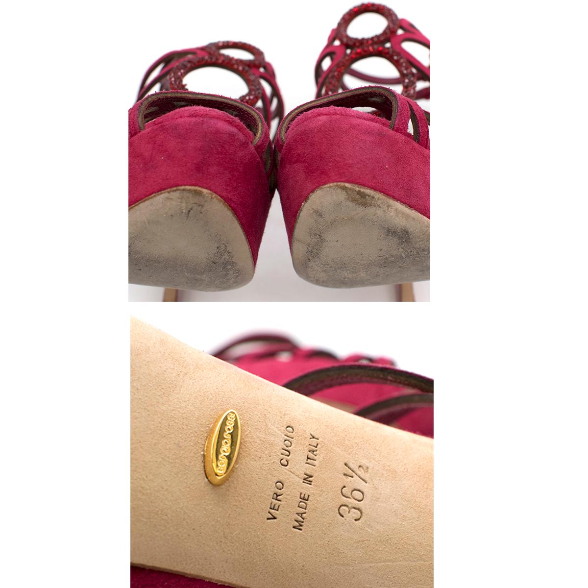 Sergio Rossi Raspberry Rhinestone-embellished Heeled Sandals SIZE 36.5 For Sale 3