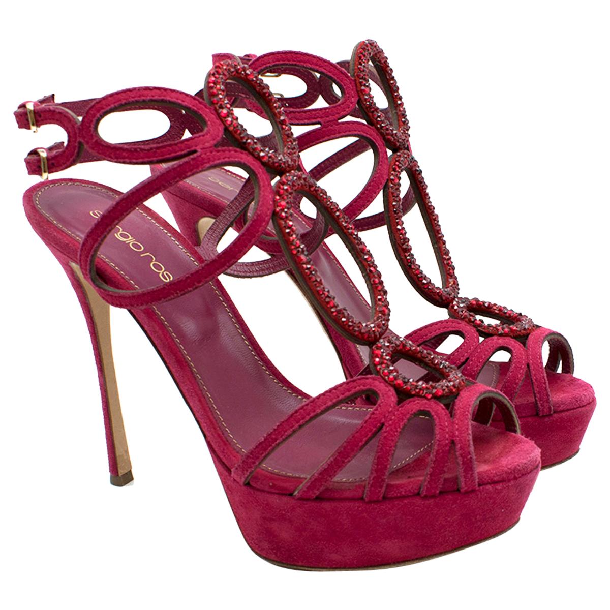 Sergio Rossi Raspberry Rhinestone-embellished Heeled Sandals SIZE 36.5 For Sale