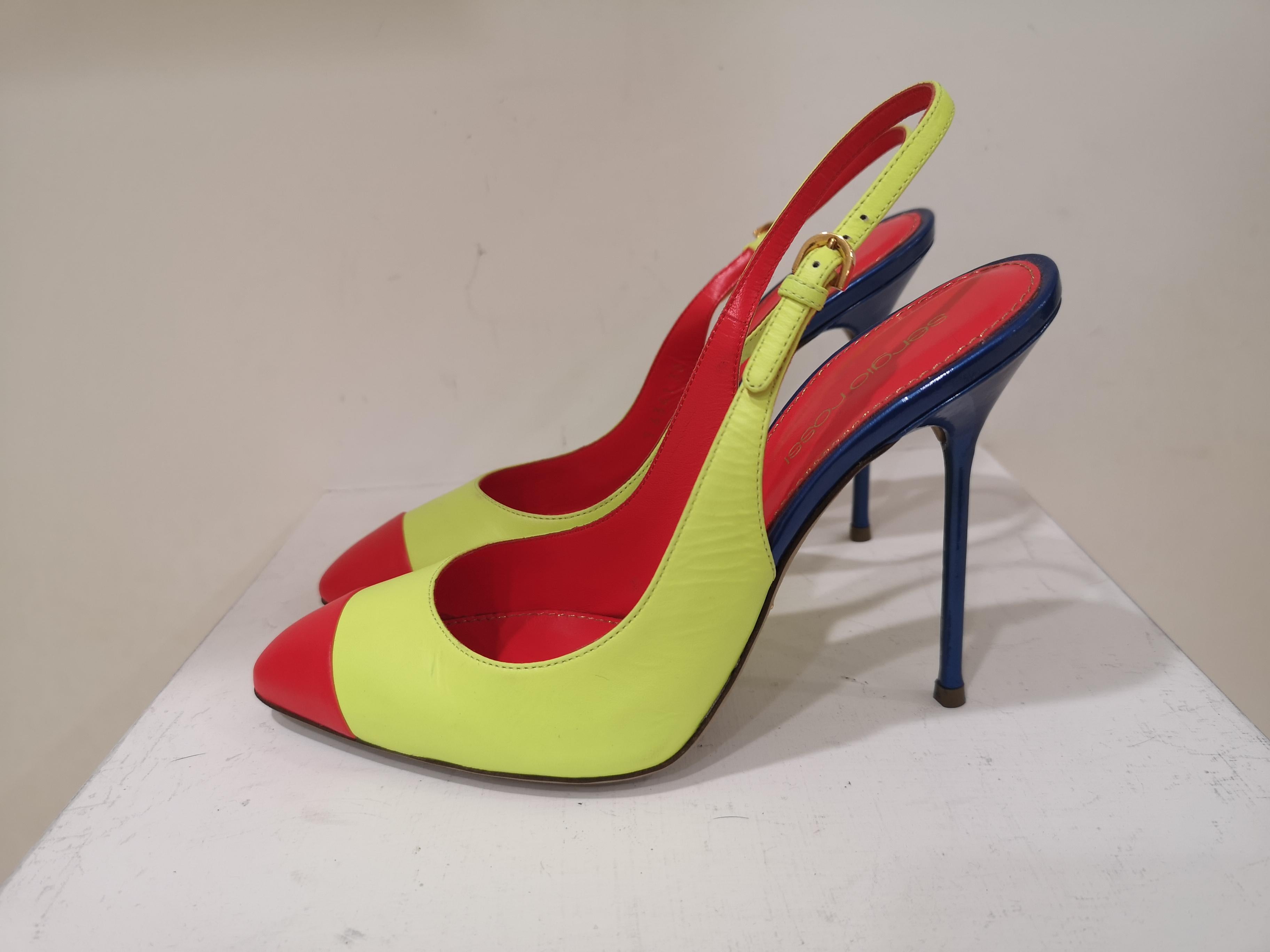 Women's Sergio Rossi Red Blue Fluo Yellow Decollete For Sale