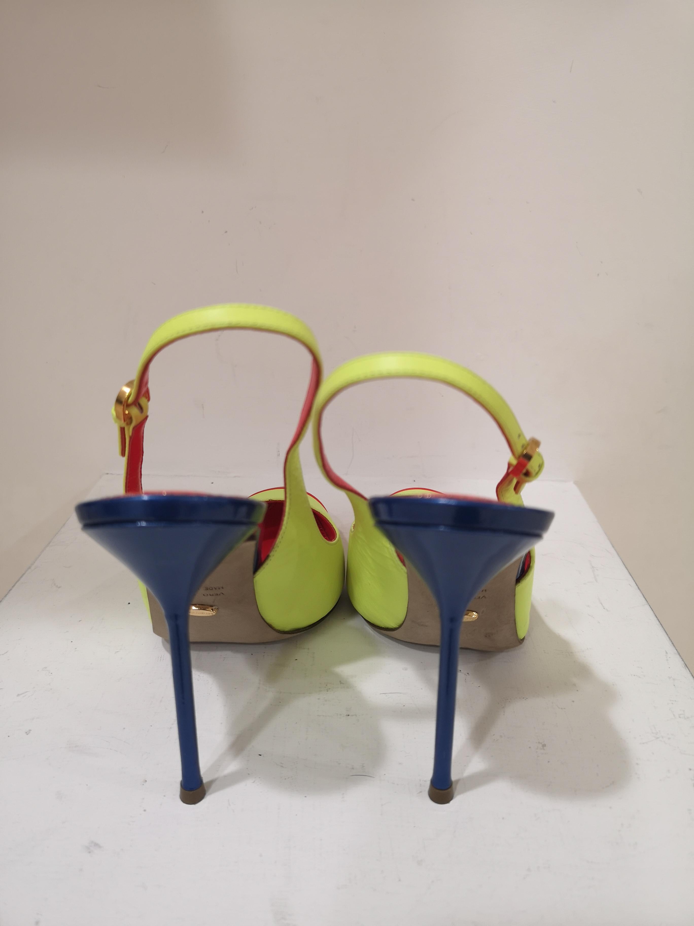 Sergio Rossi Red Blue Fluo Yellow Decollete For Sale 1
