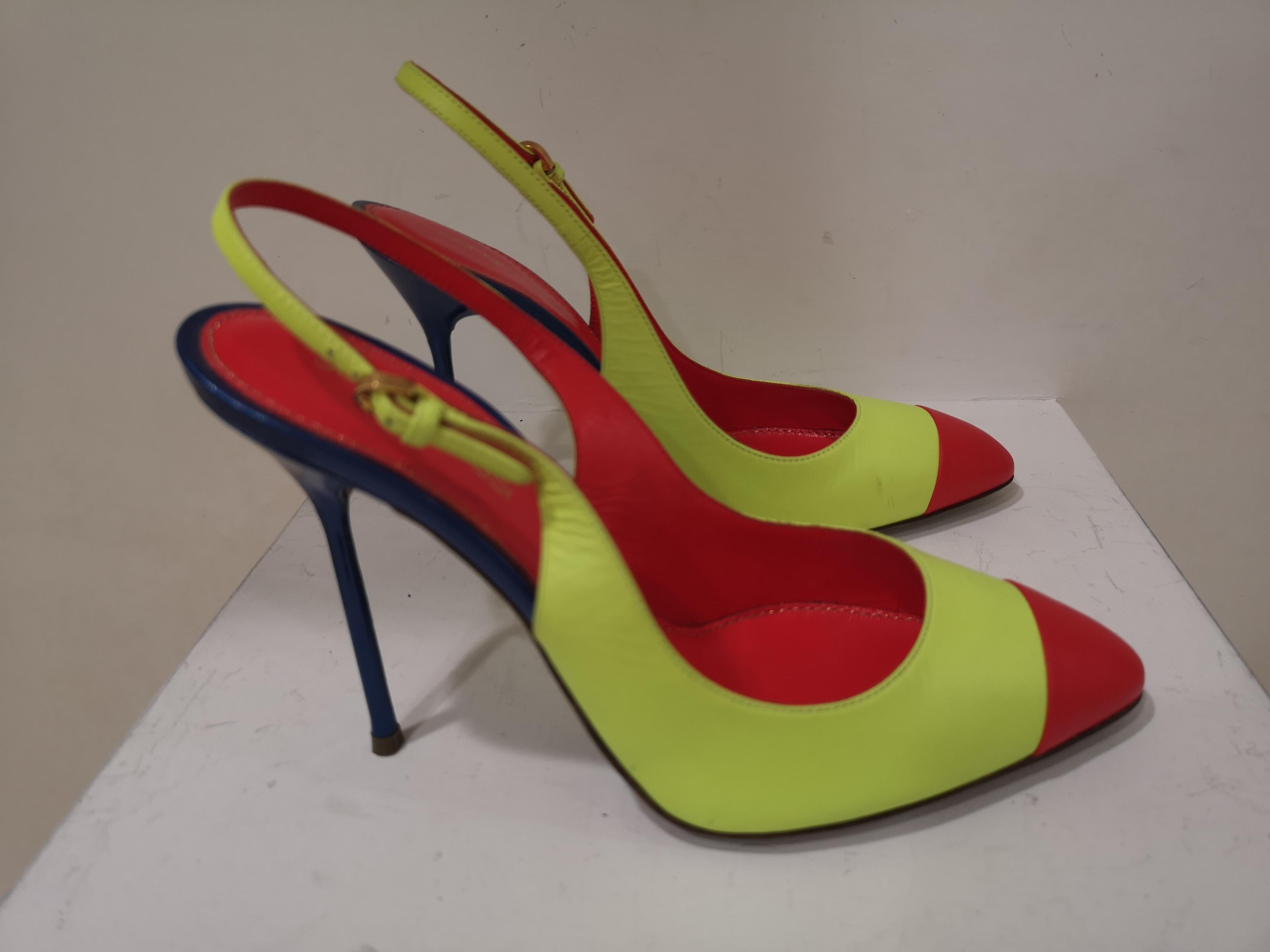 Sergio Rossi Red Blue Fluo Yellow Decollete For Sale 2