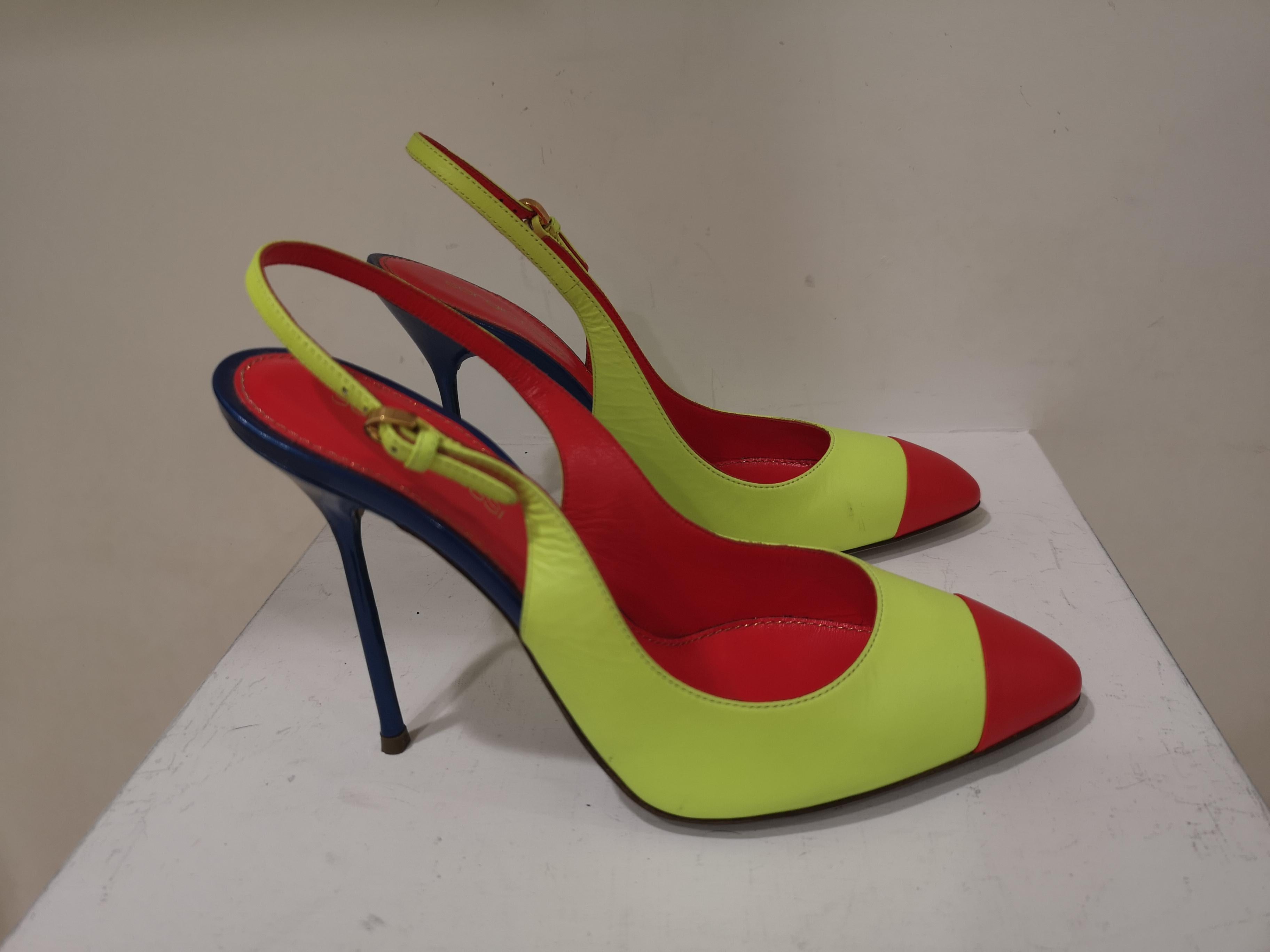Sergio Rossi Red Blue Fluo Yellow Decollete For Sale 3