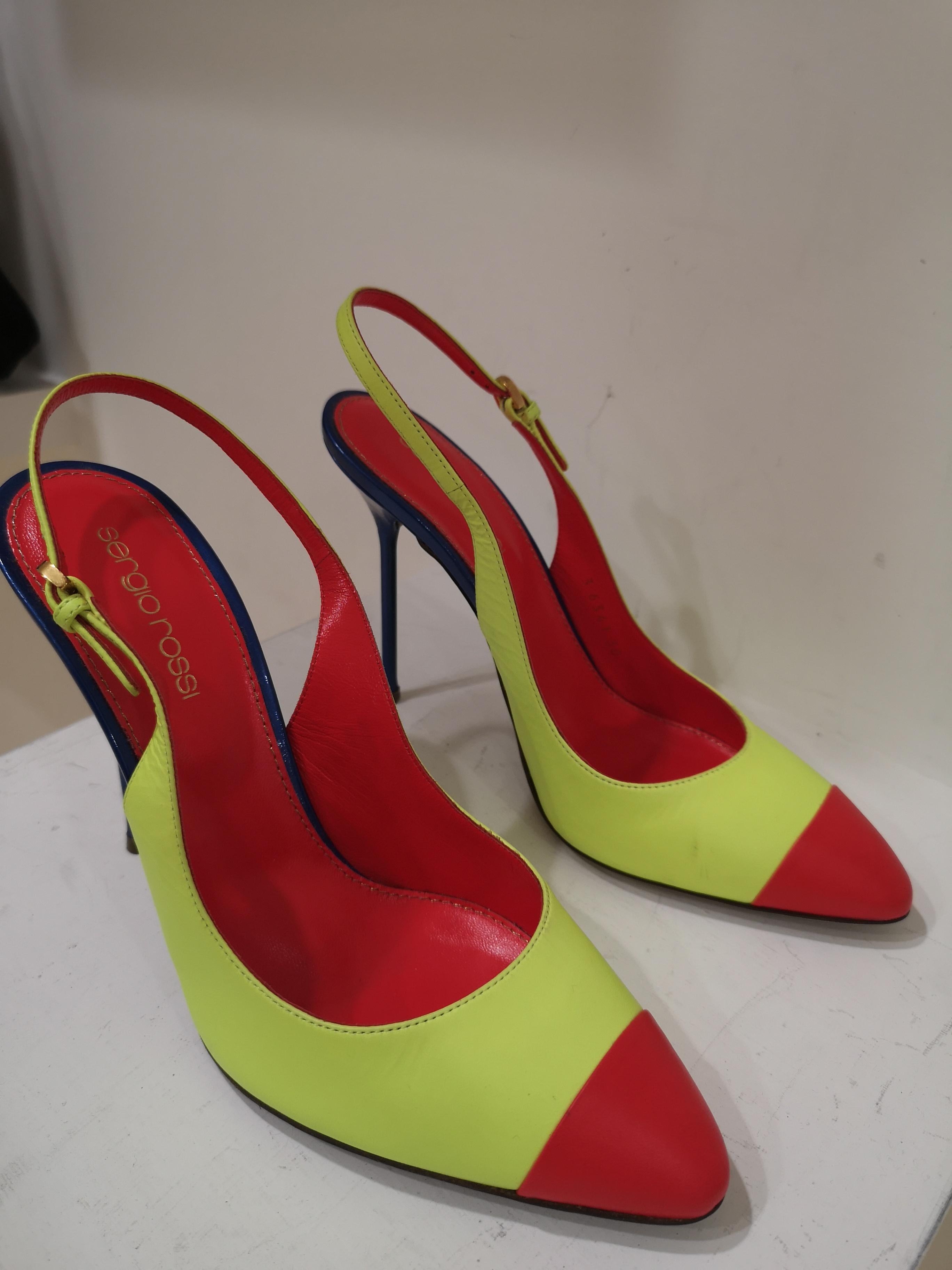 Sergio Rossi Red Blue Fluo Yellow Decollete For Sale 4