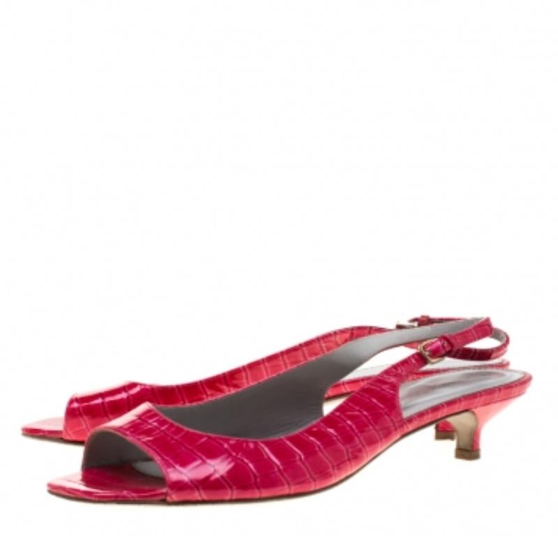 Sergio Rossi Rote Slingback-Sandalen aus Leder mit Krokodillederprägung und offener Zehe Größe 38 im Angebot 3