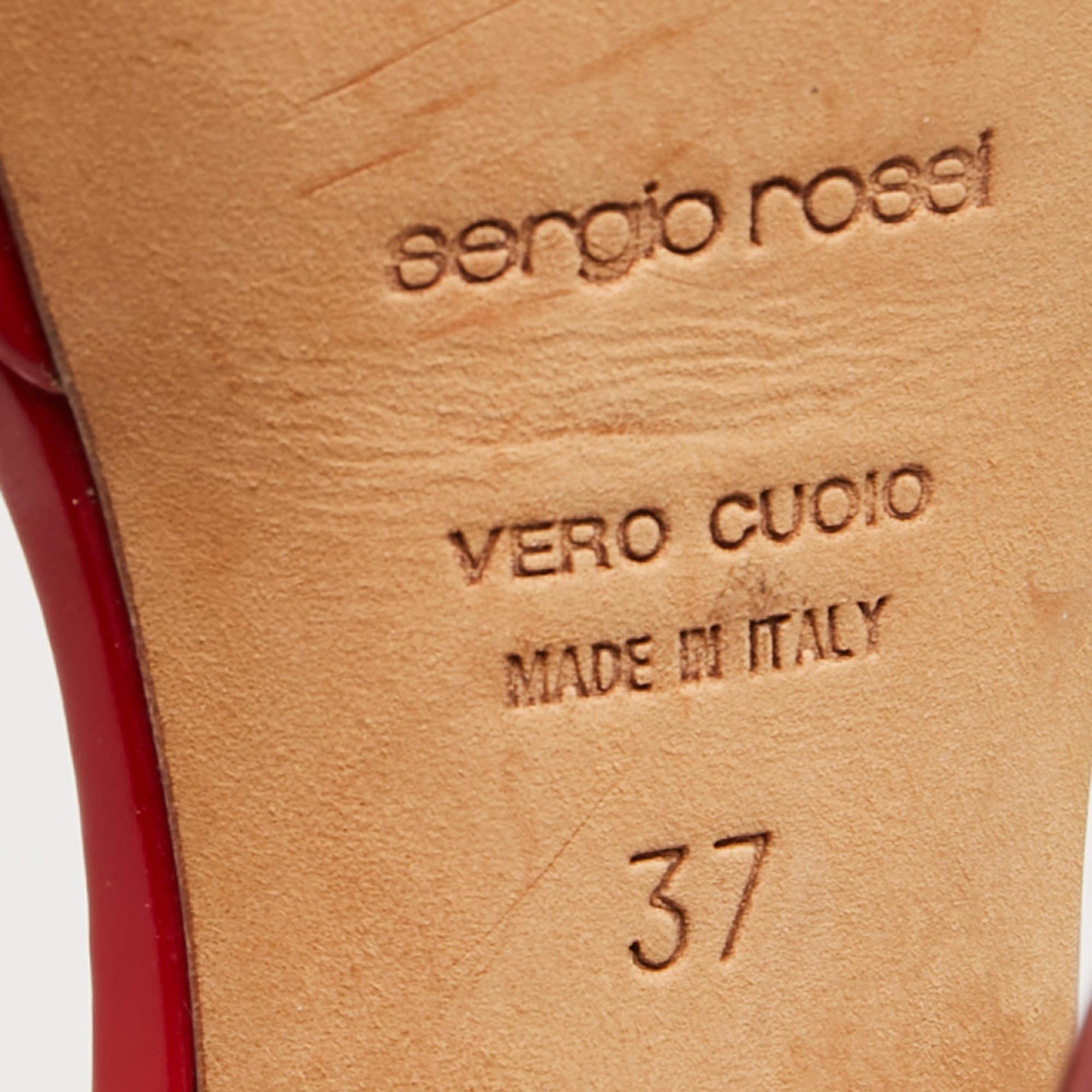 Sergio Rossi Red Leather Crystal Embellished Ankle Strap Sandals Size 37 For Sale 4