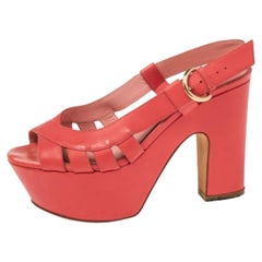 Sergio Rossi Red Leather Platform Block Heel Slingback Sandals Size 36