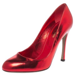 Sergio Rossi Red Metallic Leather Round Toe Pumps Size 39
