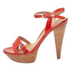 Sergio Rossi Rote Lackleder-Sandalen mit Slingback-Sandalen Größe 36