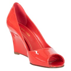 Sergio Rossi Red Patient Peep Toe Wedge Heels Size IT 35