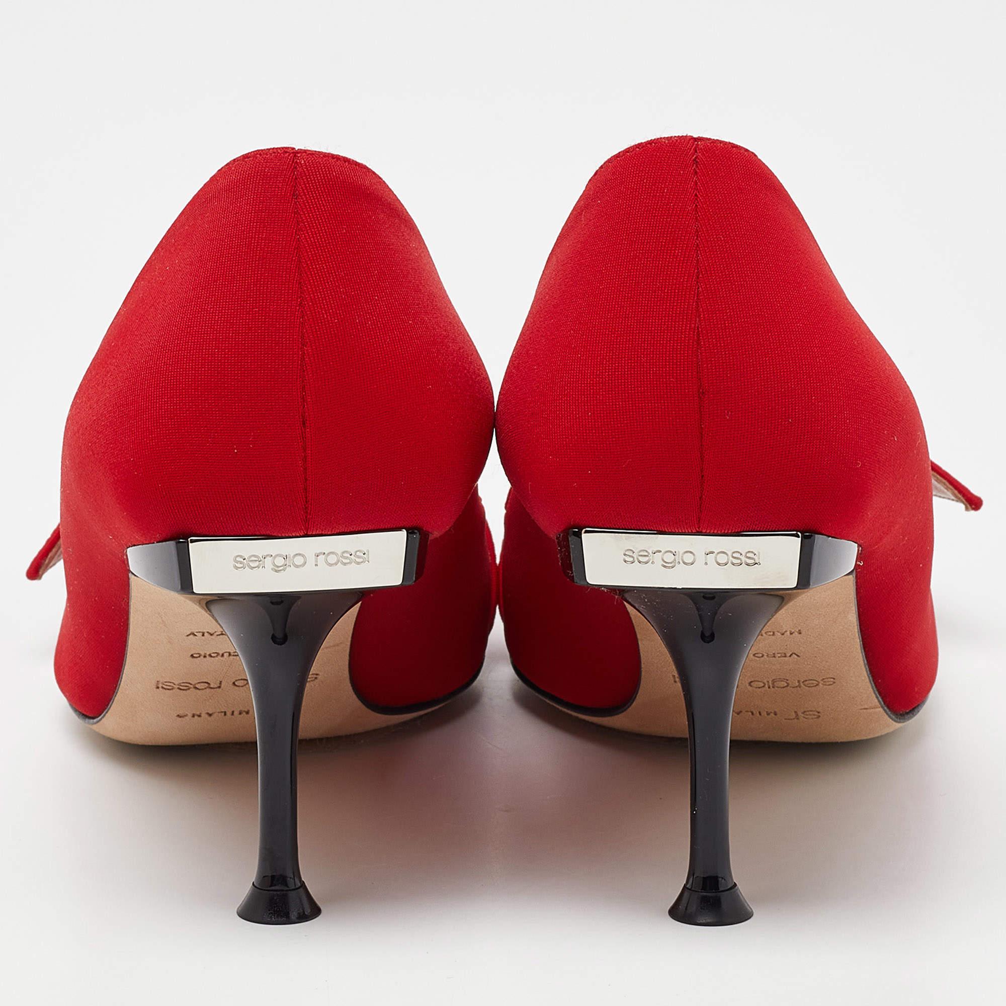 Sergio Rossi Red Satin Buckle Pumps Size 35.5 For Sale 1