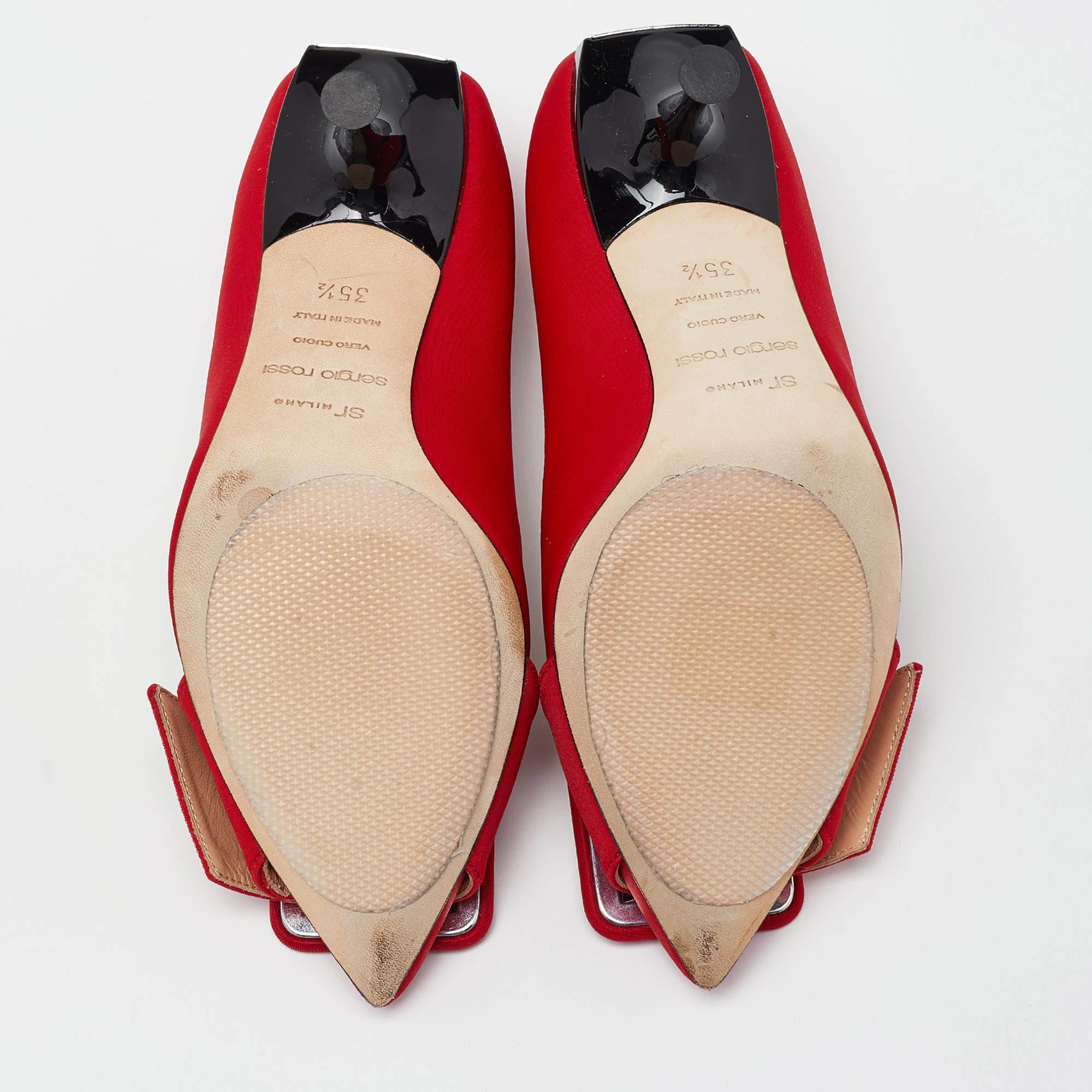Sergio Rossi Red Satin Buckle Pumps Size 35.5 For Sale 2