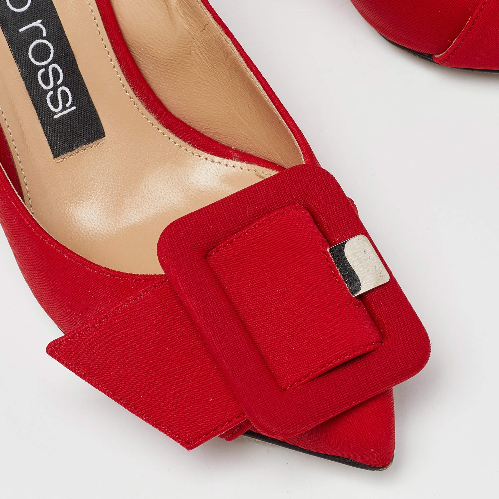 Sergio Rossi Red Satin Buckle Pumps Size 35.5 For Sale 3