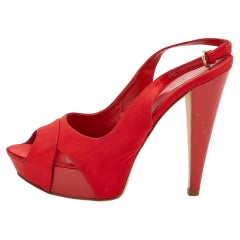 Sergio Rossi Red Satin Open Toe Platform Slingback Sandals Size 40