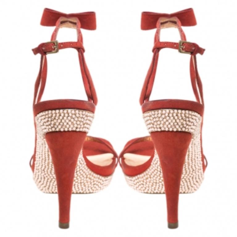 Sergio Rossi Suede Rouge Crystal Embellished Ankle Strap Platform Sandals Size 37 Pour femmes en vente