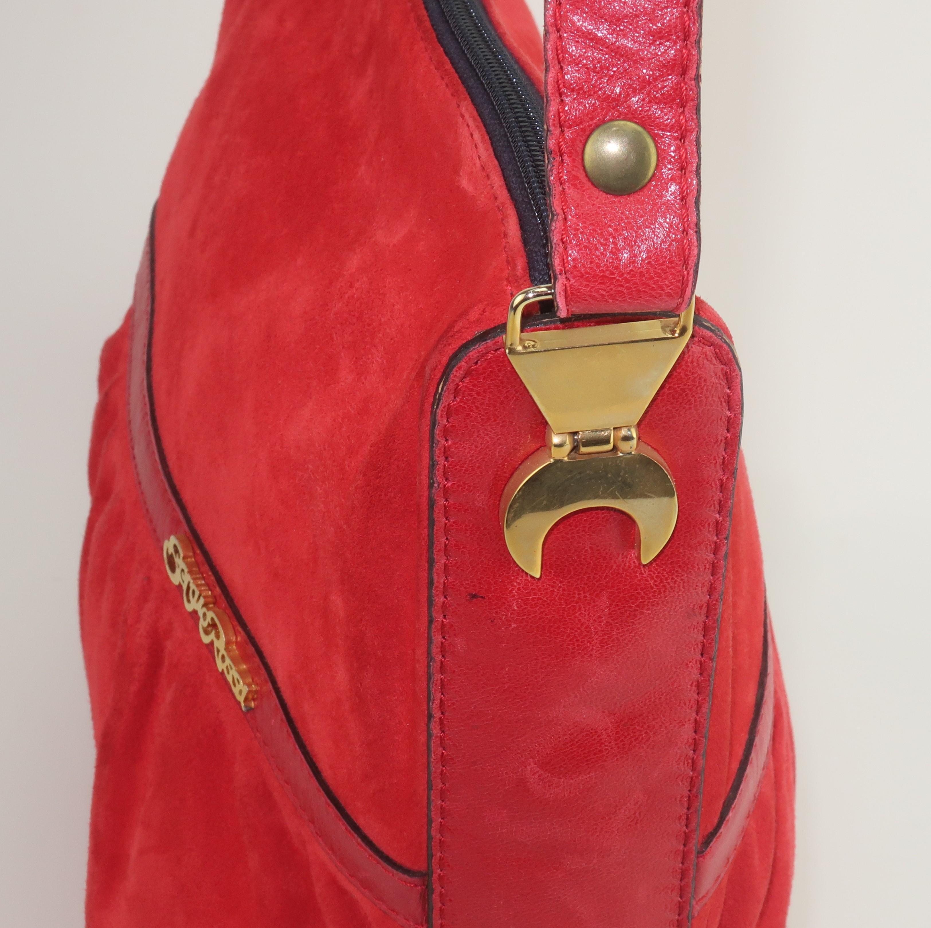 Women's Sergio Rossi Red Suede Leather Handbag, 1970's For Sale