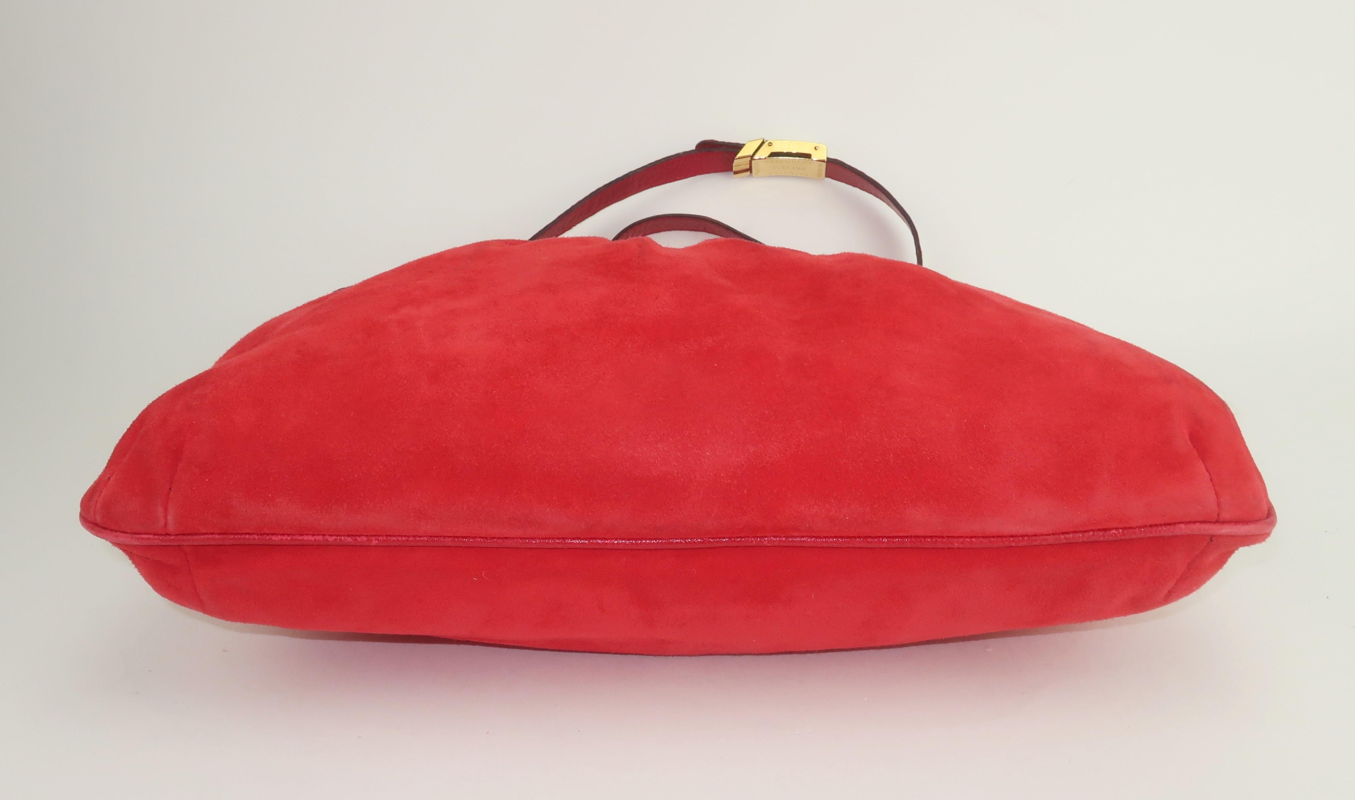 Sergio Rossi Red Suede Leather Handbag, 1970's For Sale 2