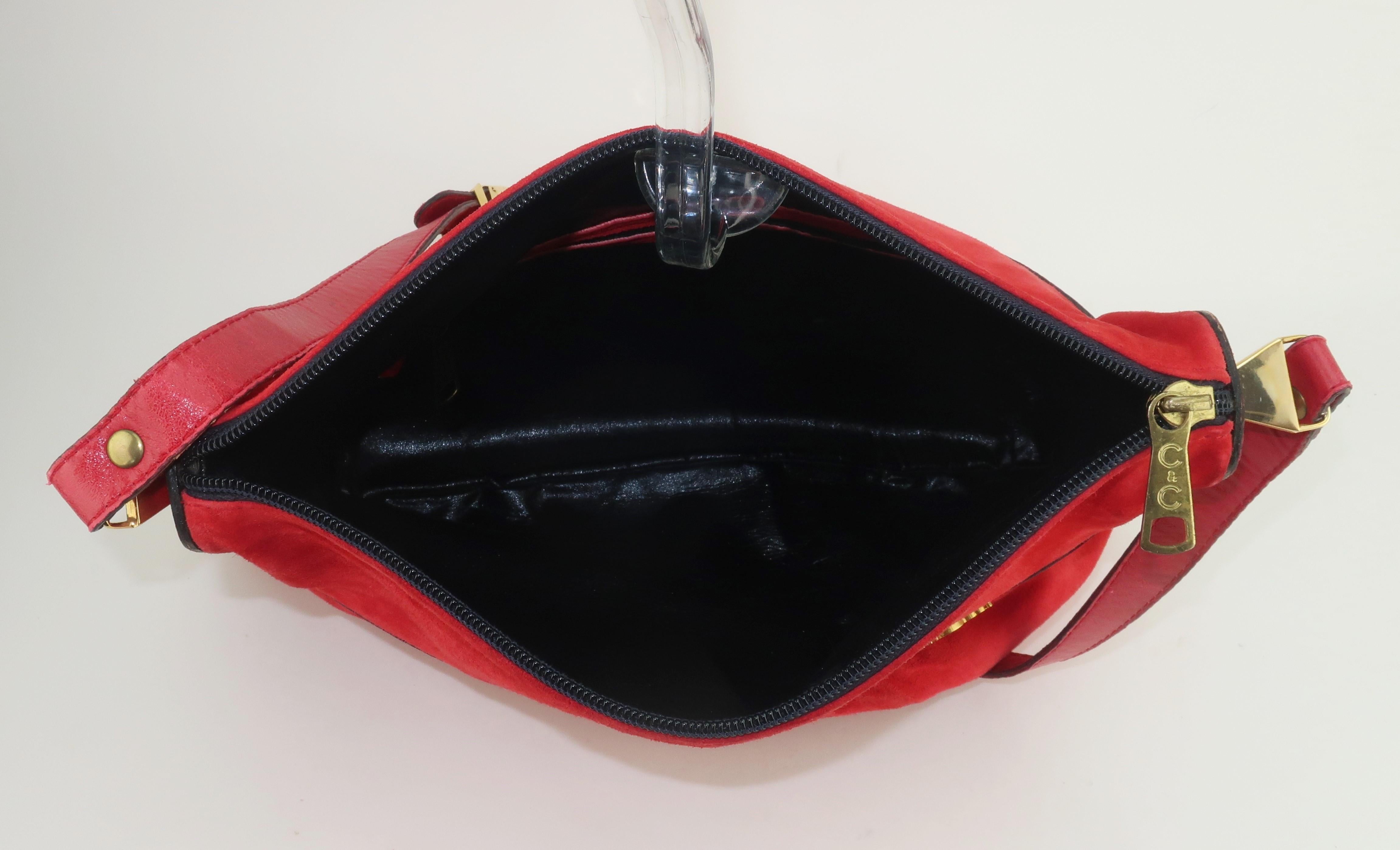Sergio Rossi Red Suede Leather Handbag, 1970's For Sale 5