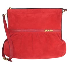 Retro Sergio Rossi Red Suede Leather Handbag, 1970's