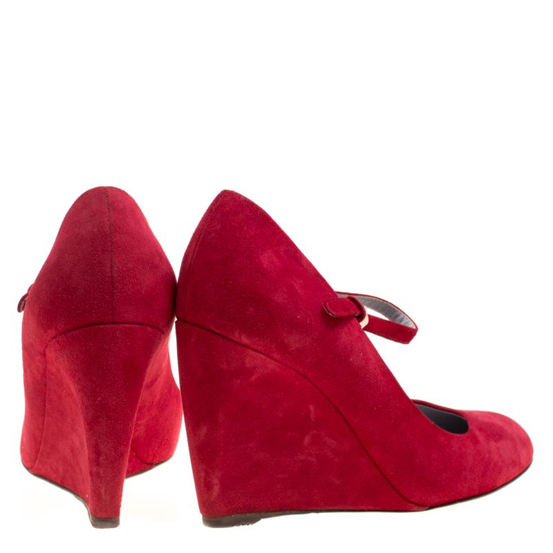 red suede wedge heels