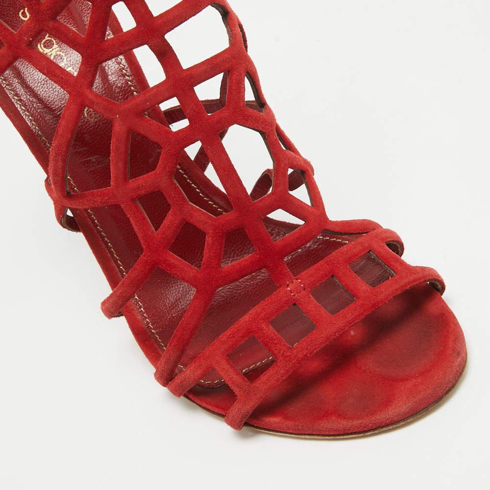 Sergio Rossi - Sandales puzzle en daim rouge, taille 37 en vente 2