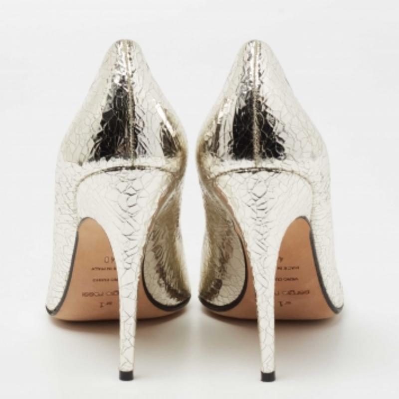 Sergio Rossi Silver Croc Embossed Leather Pumps Size 40 For Sale 1