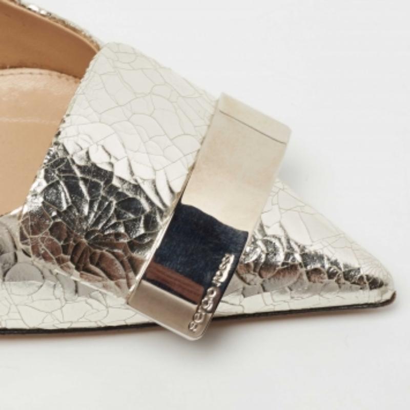 Sergio Rossi Silver Croc Embossed Leather Pumps Size 40 For Sale 3