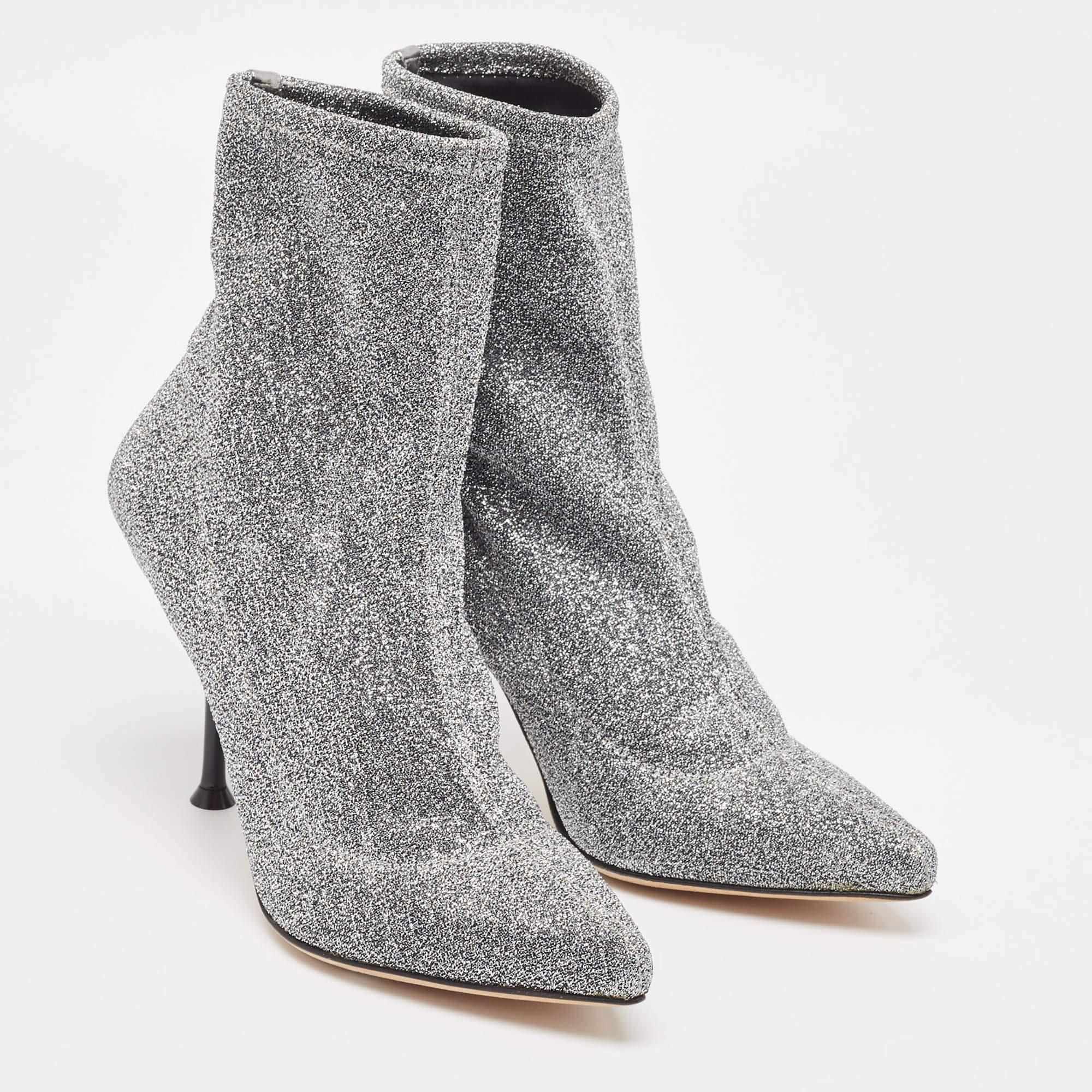 Sergio Rossi Silver Knit Fabric Sock Ankle Boots Size 36 For Sale 2
