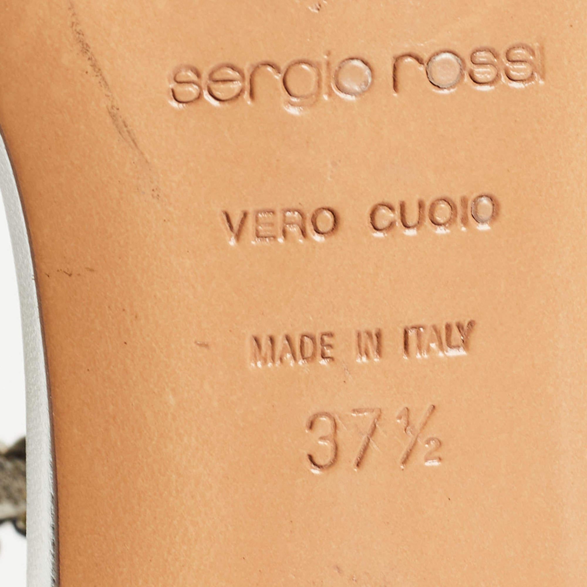 Sergio Rossi Cristal de cuero plateado  Tobilleras planas talla 37.5 en venta 4