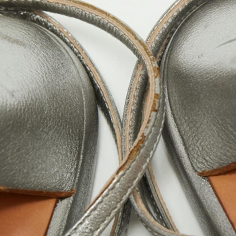 Sergio Rossi Silver Leather Crystal Embellished Ankle Strap Sandals Size 38.5 For Sale 1